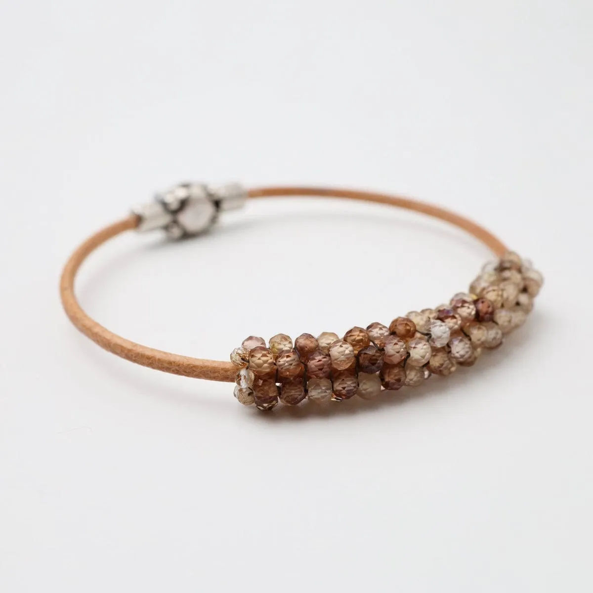 Multi-Faceted Natural Zircon on Natural Leather Bracelet