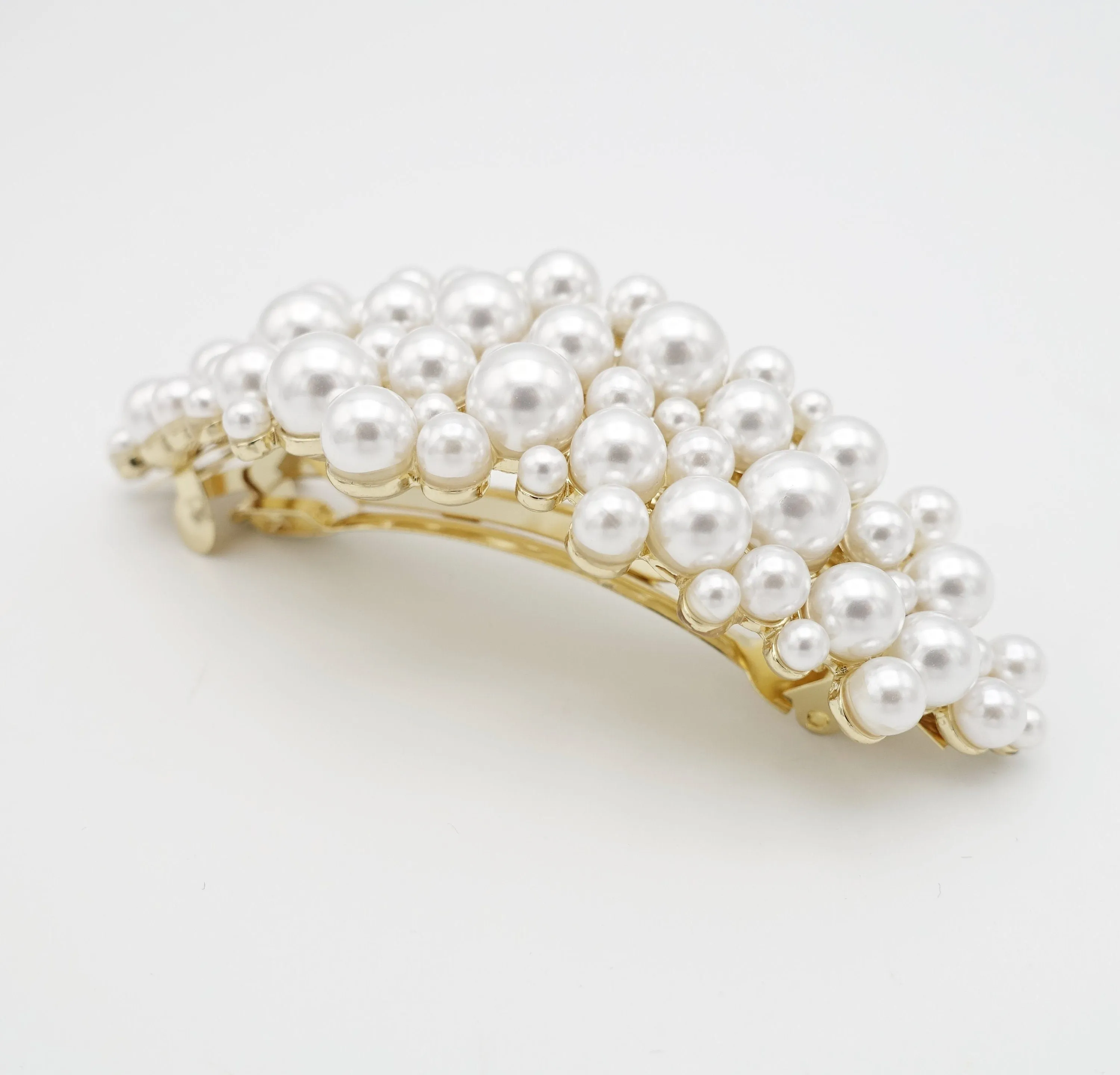 multi size pearl embellished curved french barrette elegant women hair accessory