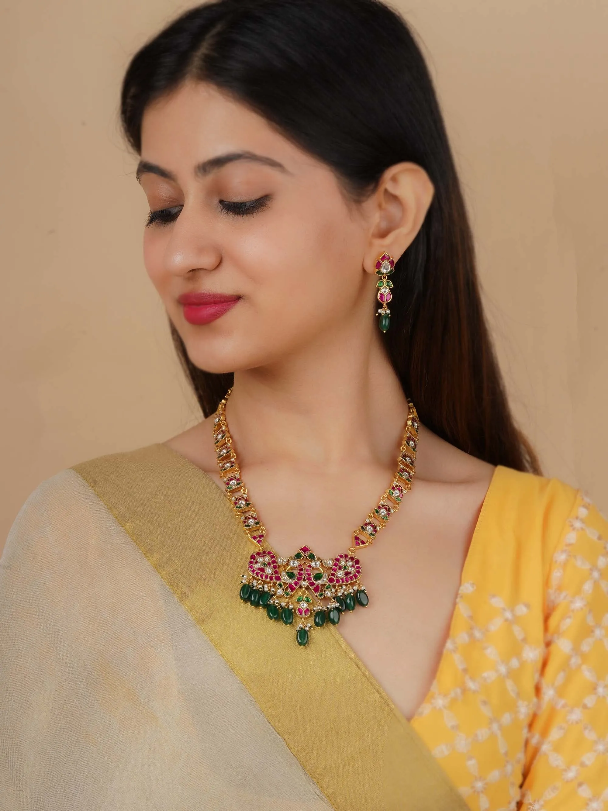 Multicolor Gold Plated Jadau Kundan Necklace Set - MS2316M