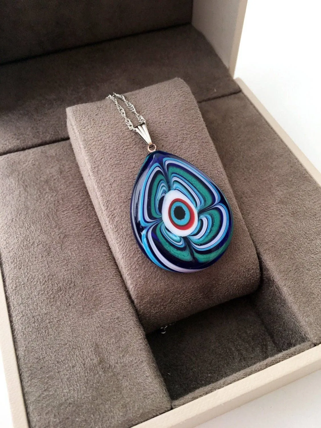 Murano Glass Evil Eye Necklace, Elegant Evil Eye Charm Necklace, Lamp Work