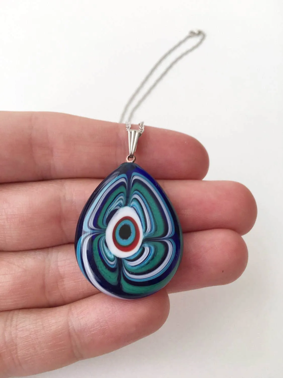 Murano Glass Evil Eye Necklace, Elegant Evil Eye Charm Necklace, Lamp Work