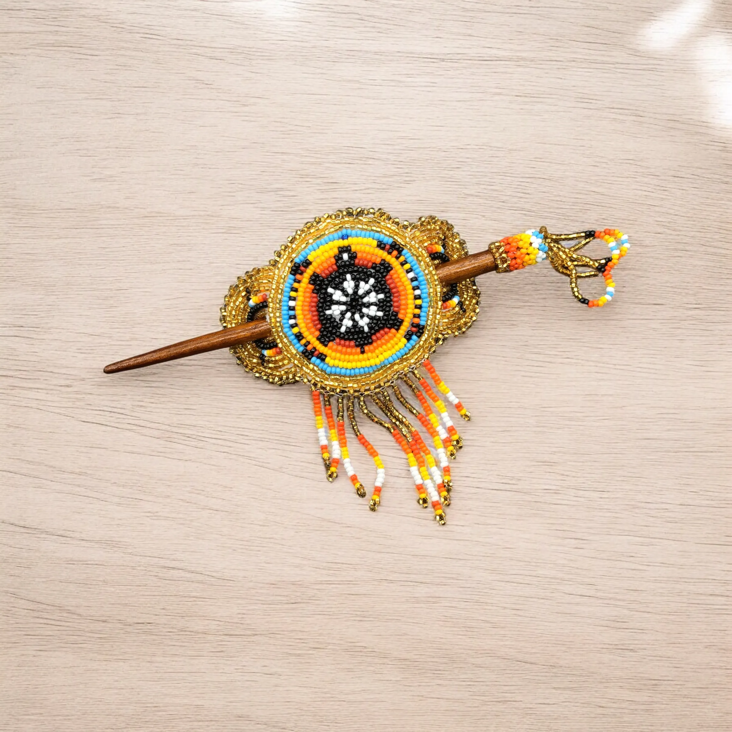 Native American Beaded Barrette with Fringes (17)