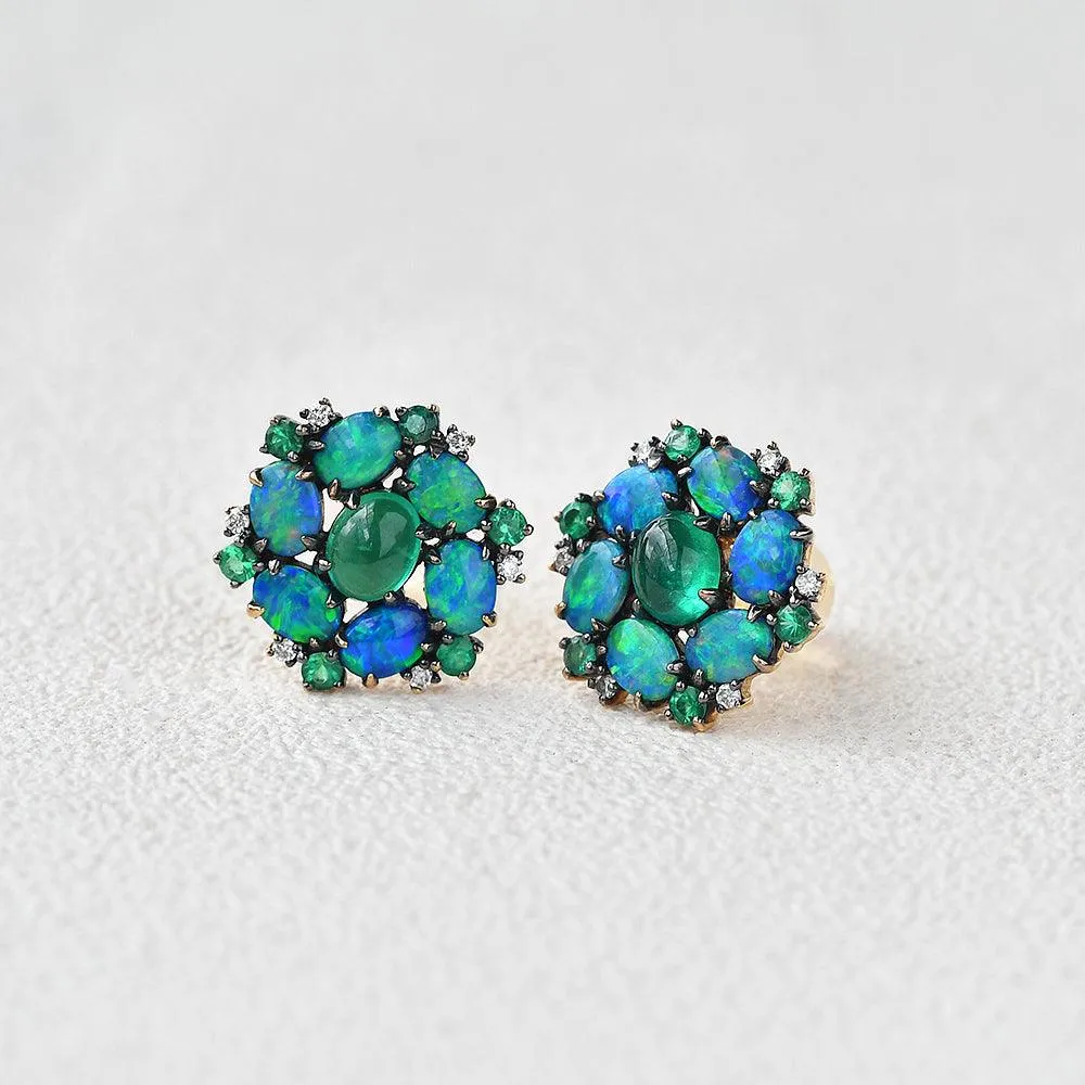 Natural Emerald & Natural Opal & Diamond Inspired Earrings