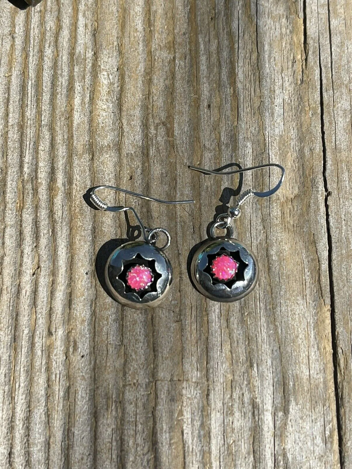 Navajo Pink Opal And Sterling Silver Shadow Box Post Earrings