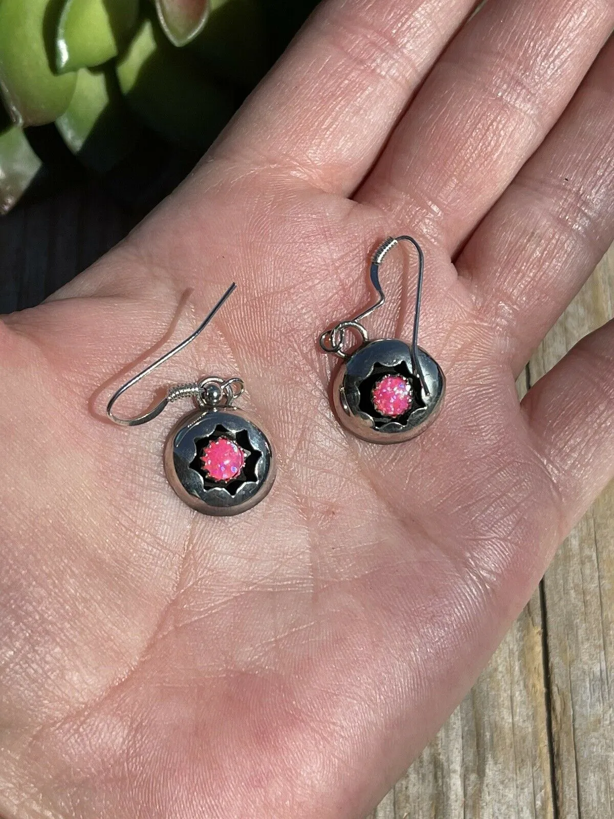 Navajo Pink Opal And Sterling Silver Shadow Box Post Earrings