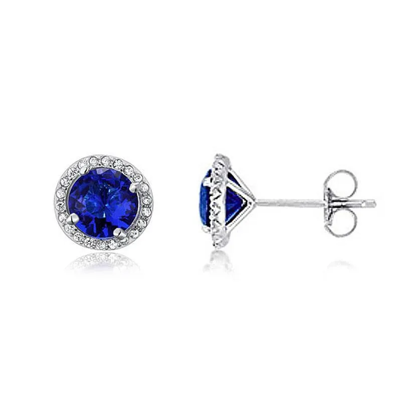 Navy Blue Simulated Sapphire Stud Earrings 925 Sterling Silver Jewelry