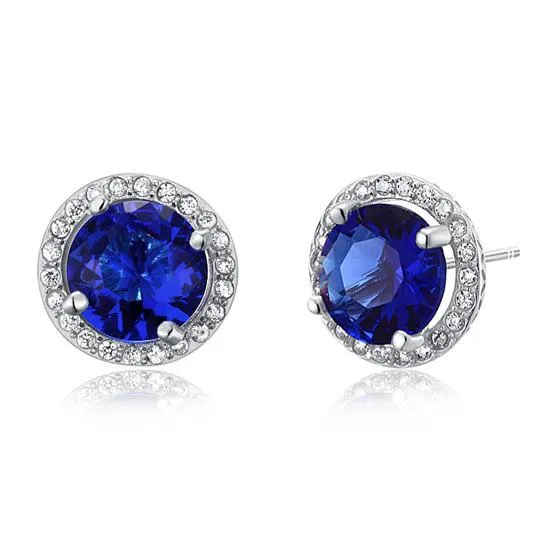 Navy Blue Simulated Sapphire Stud Earrings 925 Sterling Silver Jewelry