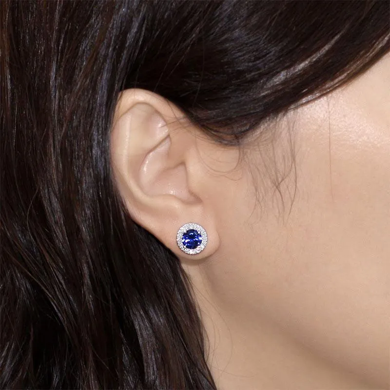 Navy Blue Simulated Sapphire Stud Earrings 925 Sterling Silver Jewelry