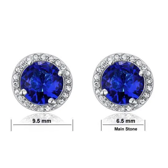 Navy Blue Simulated Sapphire Stud Earrings 925 Sterling Silver Jewelry