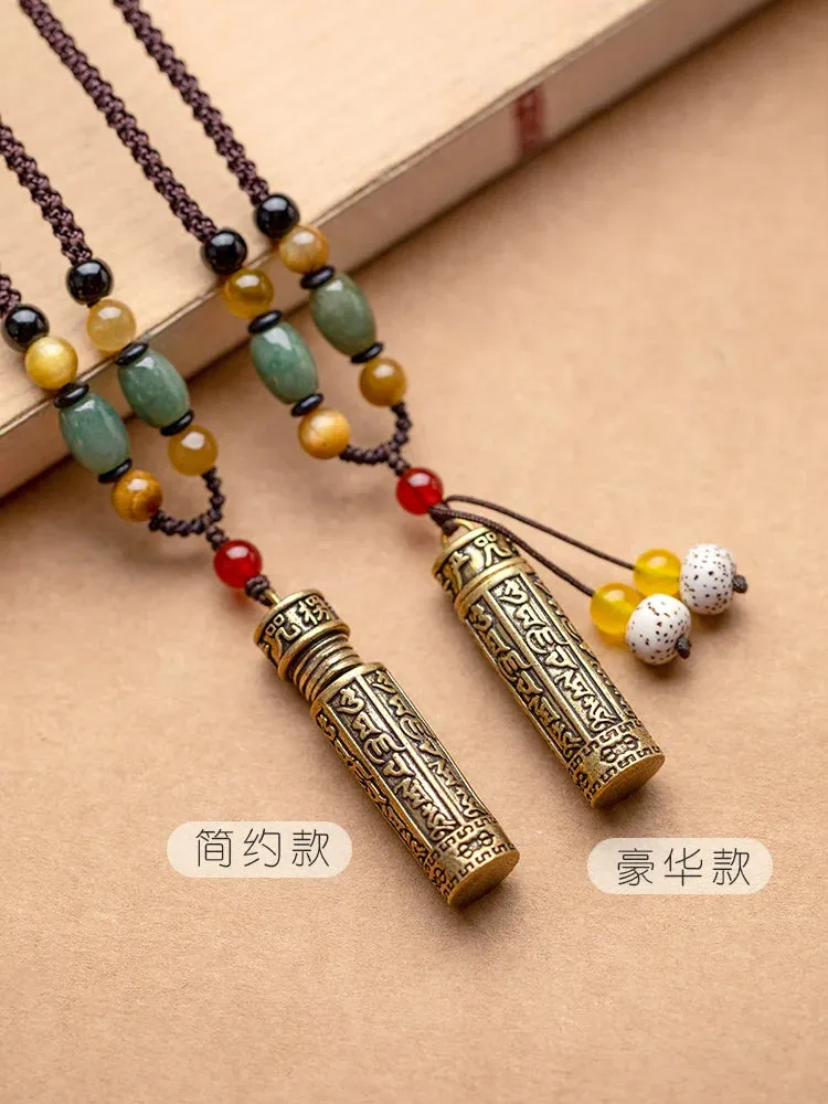 Necklace brass vintage scripture sweater chain long pendant versatile Tibetan pendant car pendant