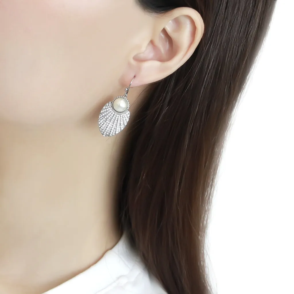 No Plating Stainless Steel Earrings with Synthetic Pearl in White for Women White Stone Color Style DA330