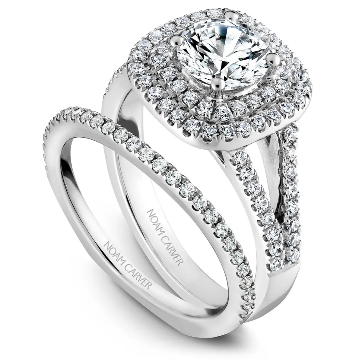 Noam Carver Double Halo Diamond Engagement Ring Setting in White Gold