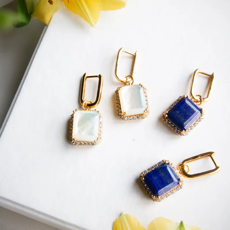 Octagon Cut Lapis Hoops