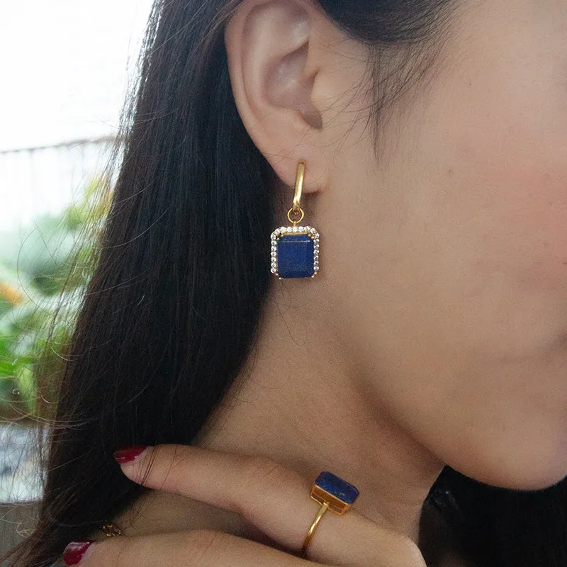 Octagon Cut Lapis Hoops