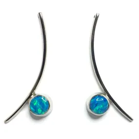 Opal Earrings Round Inlaid Curved Bar Design Studs