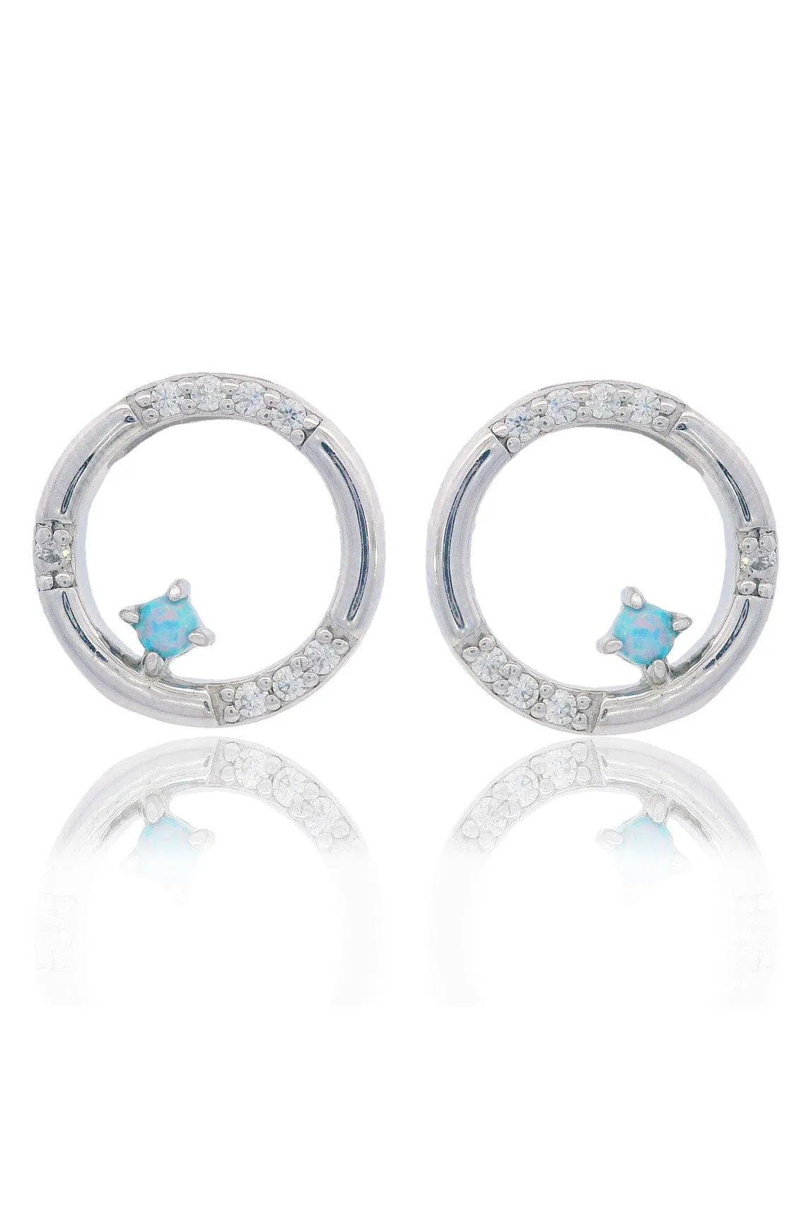 OPAL GLOW BLUE CREATED OPAL CIRCLE EARRINGS SILVER