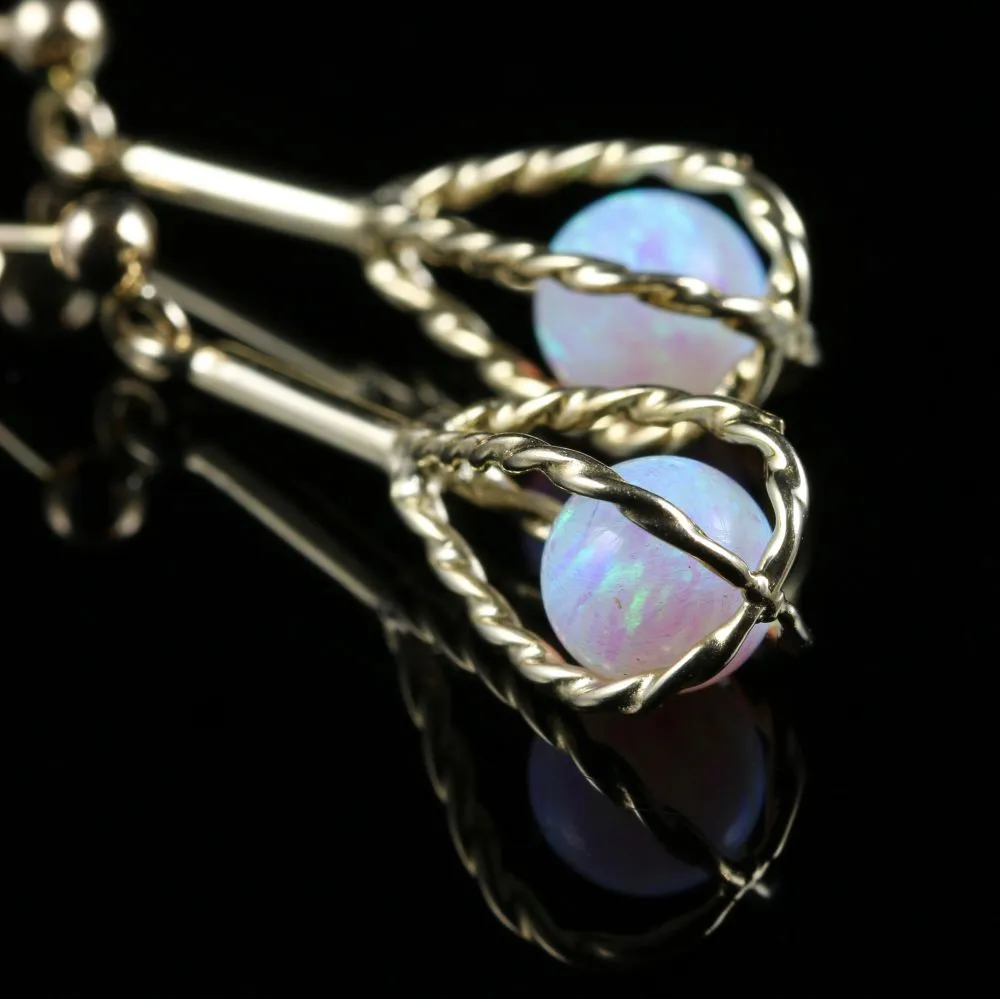 Opal Gold Earrings 9Ct Gold Basket With An Opal