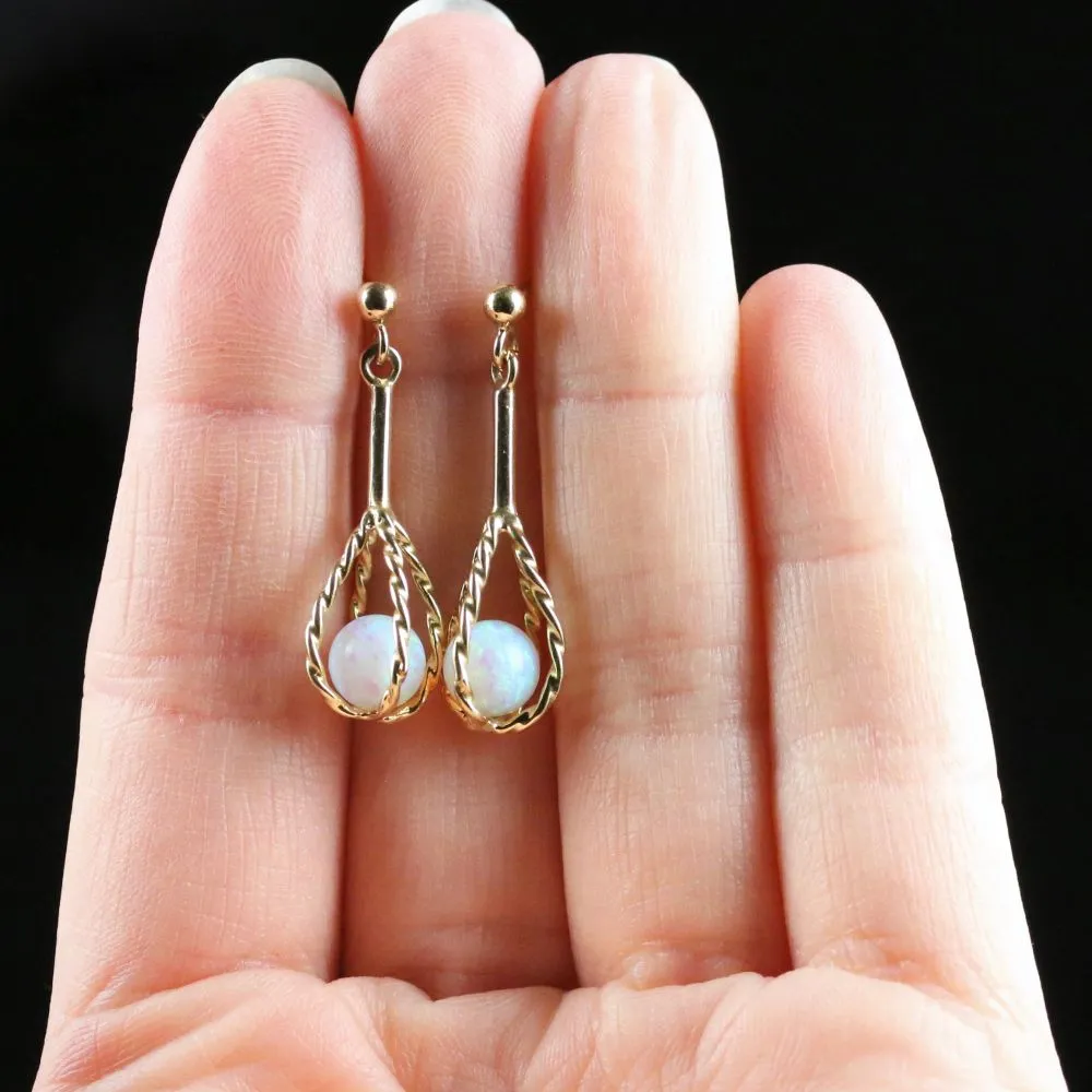 Opal Gold Earrings 9Ct Gold Basket With An Opal