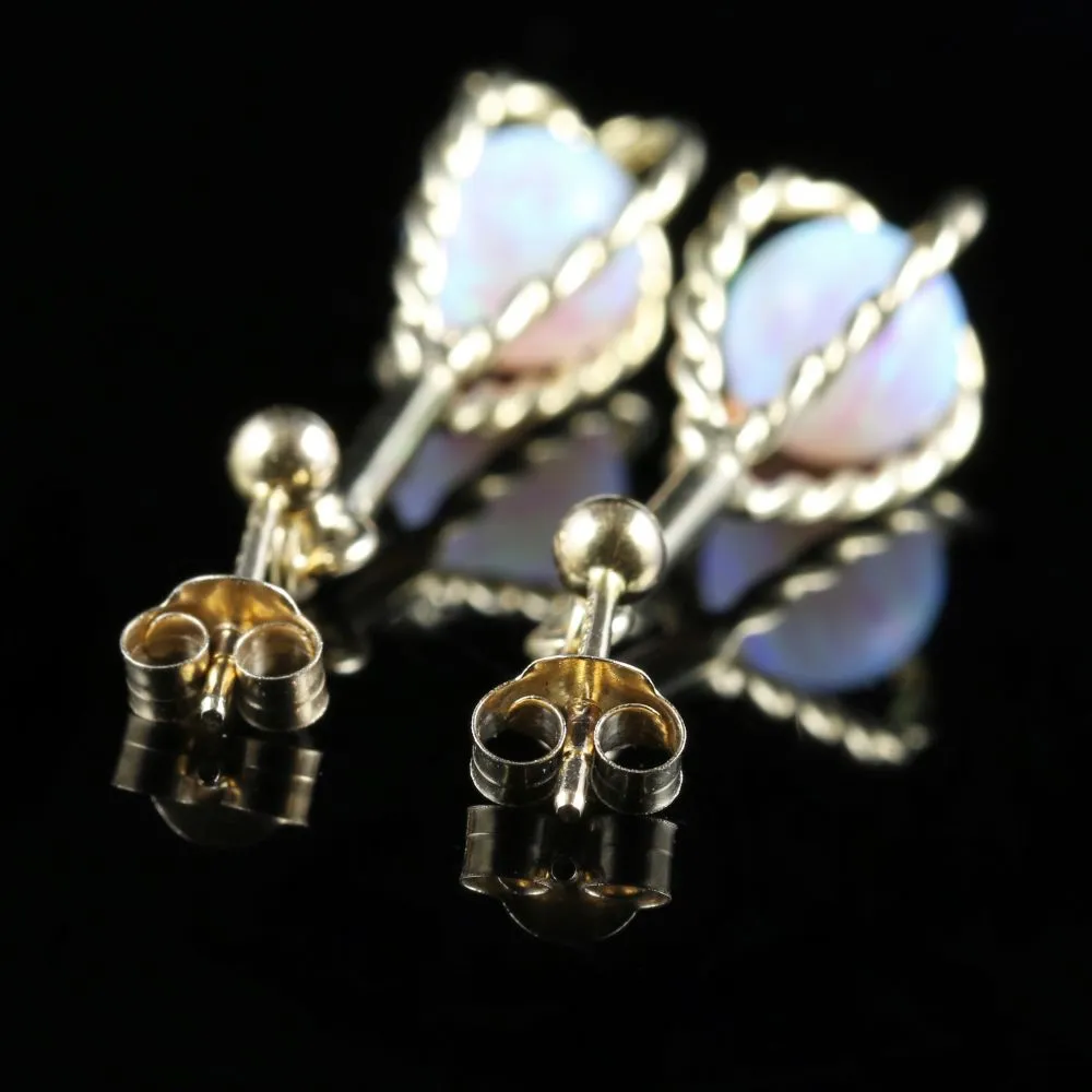 Opal Gold Earrings 9Ct Gold Basket With An Opal