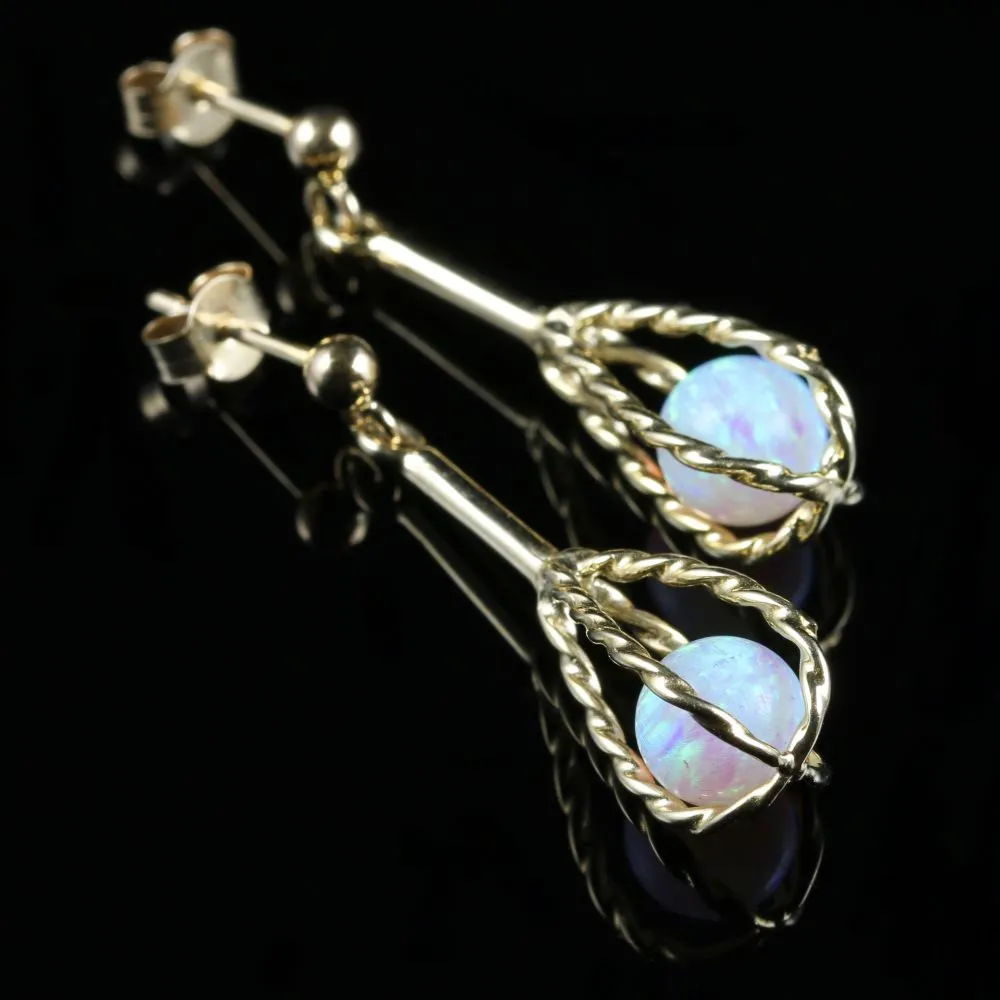 Opal Gold Earrings 9Ct Gold Basket With An Opal