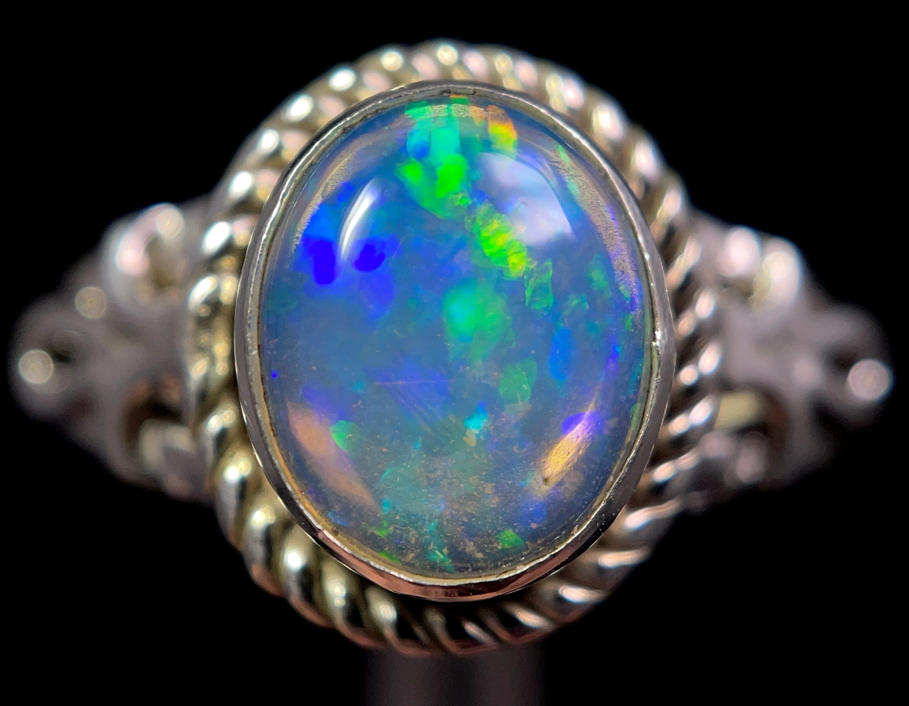 OPAL RING - Sterling Silver, Size 9.5 - Ethiopian Opal Rings for Women, Bridal Jewelry, Welo Opal, 49166