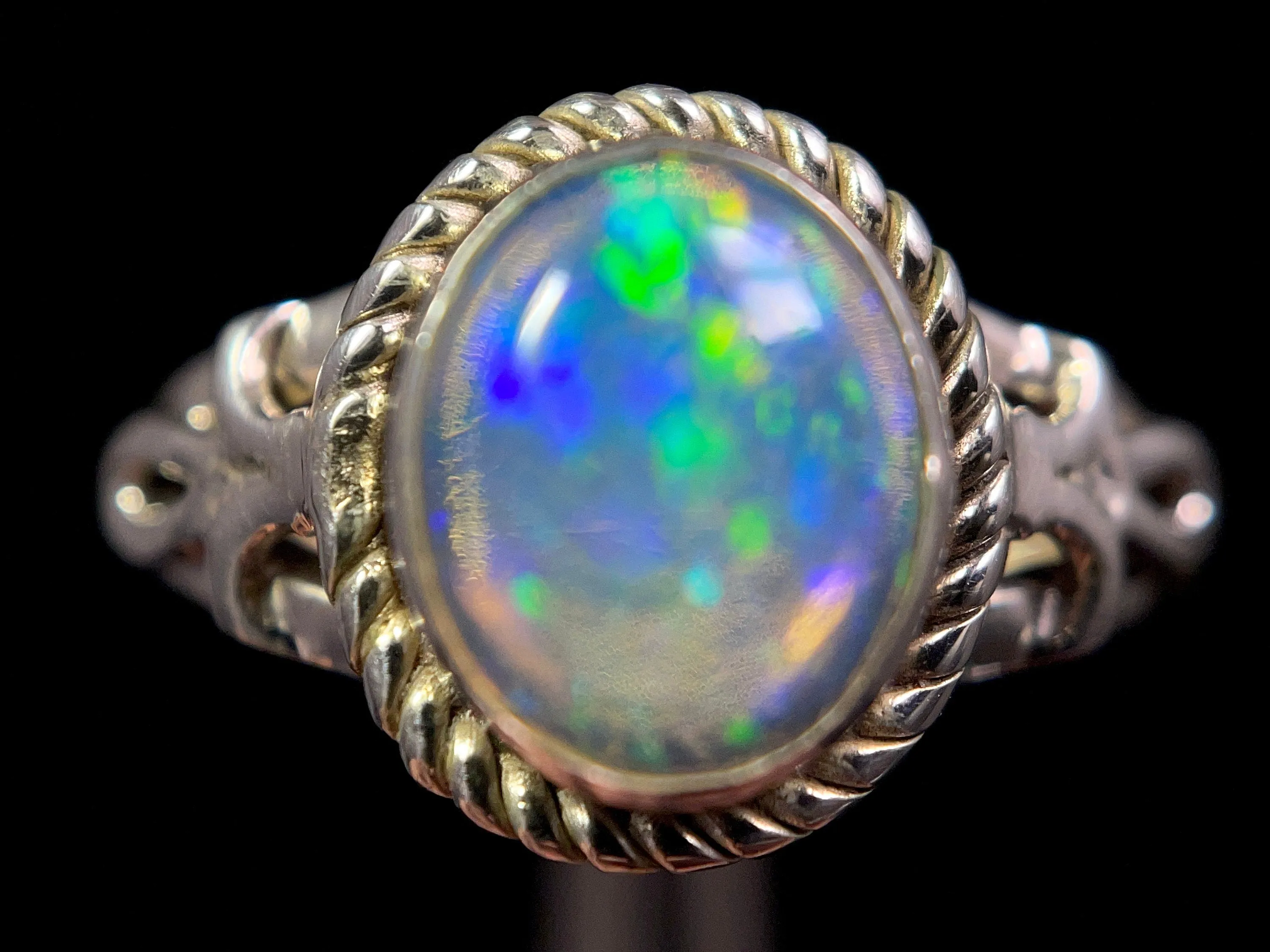 OPAL RING - Sterling Silver, Size 9.5 - Ethiopian Opal Rings for Women, Bridal Jewelry, Welo Opal, 49166