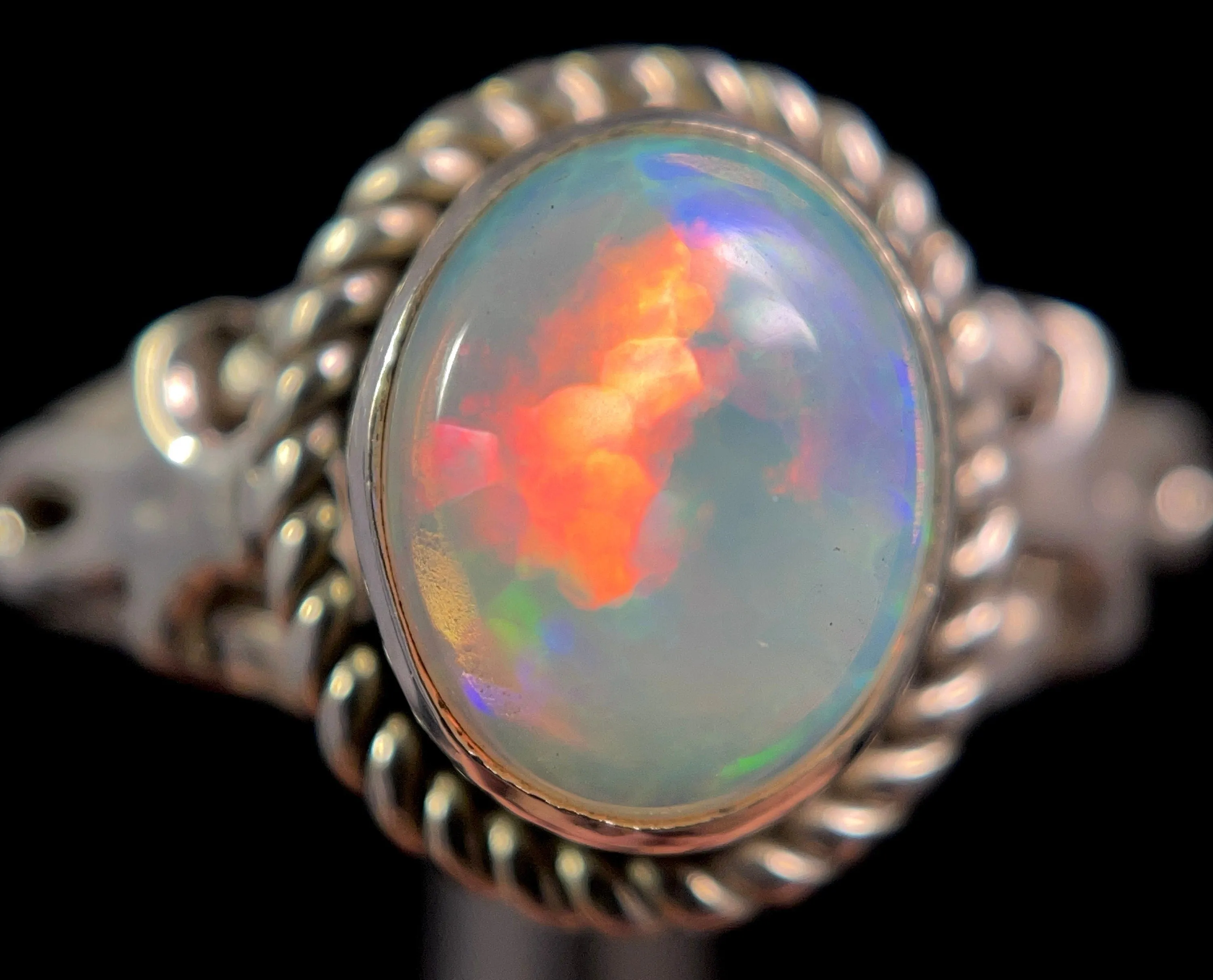 OPAL RING - Sterling Silver, Size 9.5 - Ethiopian Opal Rings for Women, Bridal Jewelry, Welo Opal, 49171