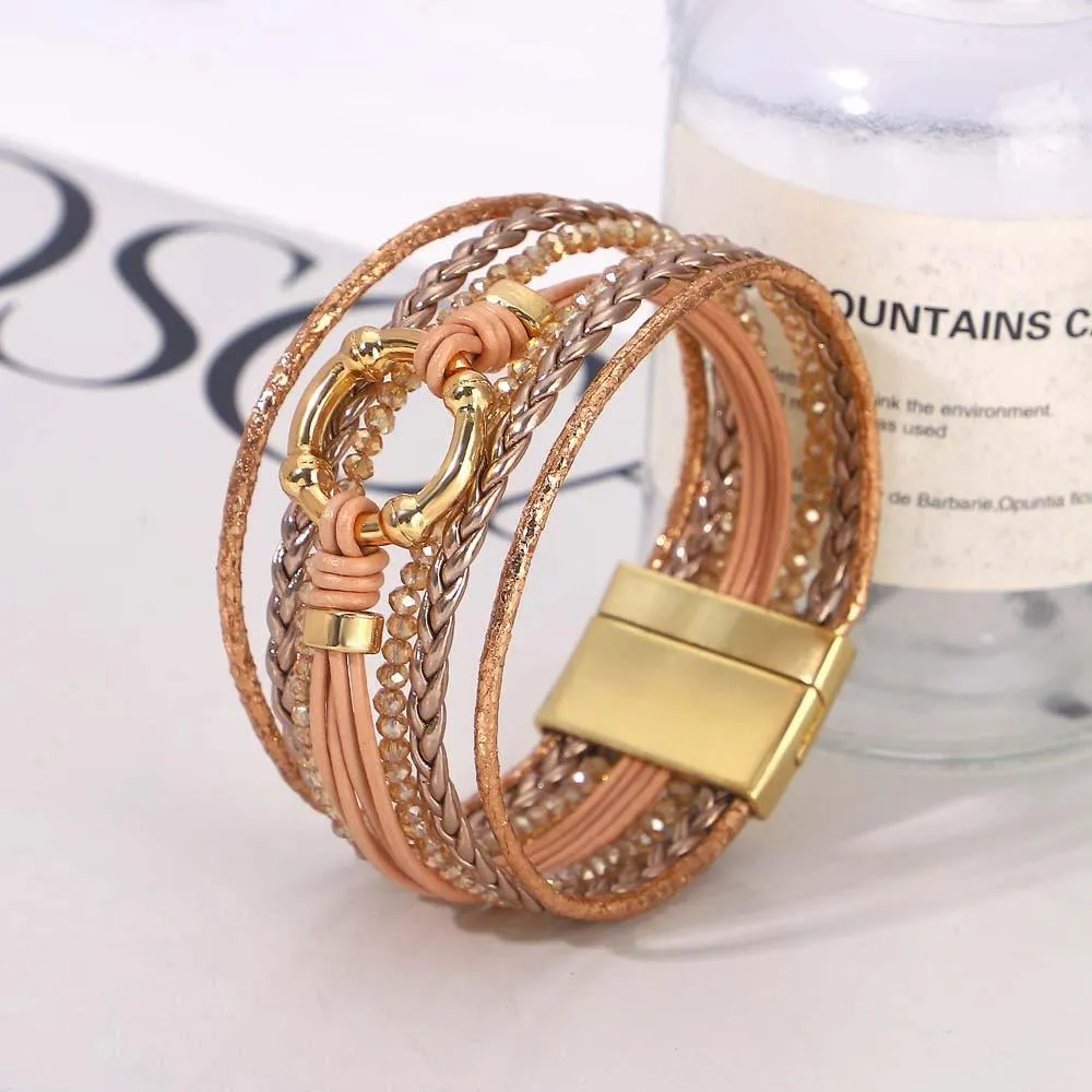 'Orana' Charm & Beads Cuff Bracelet - rose gold