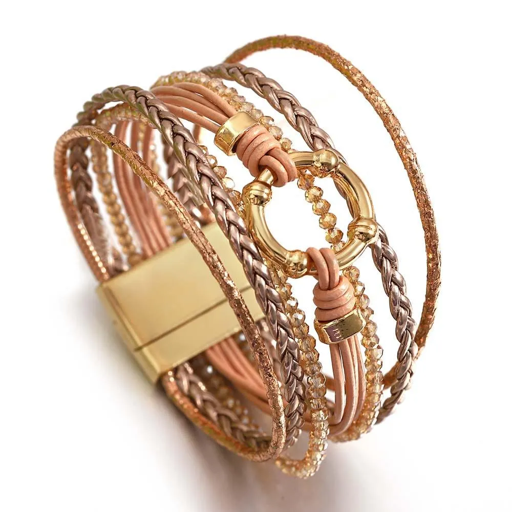 'Orana' Charm & Beads Cuff Bracelet - rose gold