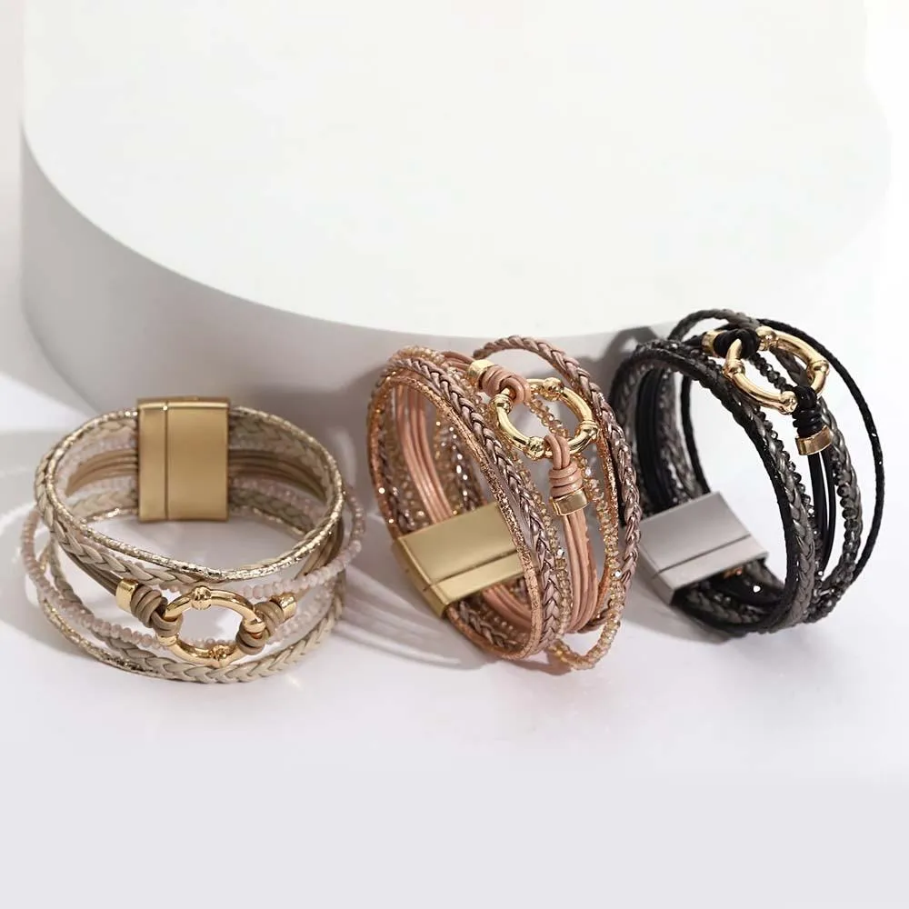 'Orana' Charm & Beads Cuff Bracelet - rose gold