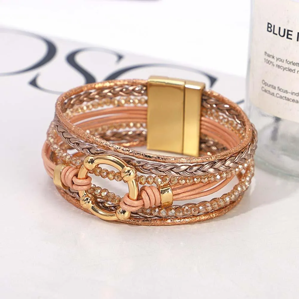 'Orana' Charm & Beads Cuff Bracelet - rose gold