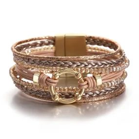 'Orana' Charm & Beads Cuff Bracelet - rose gold