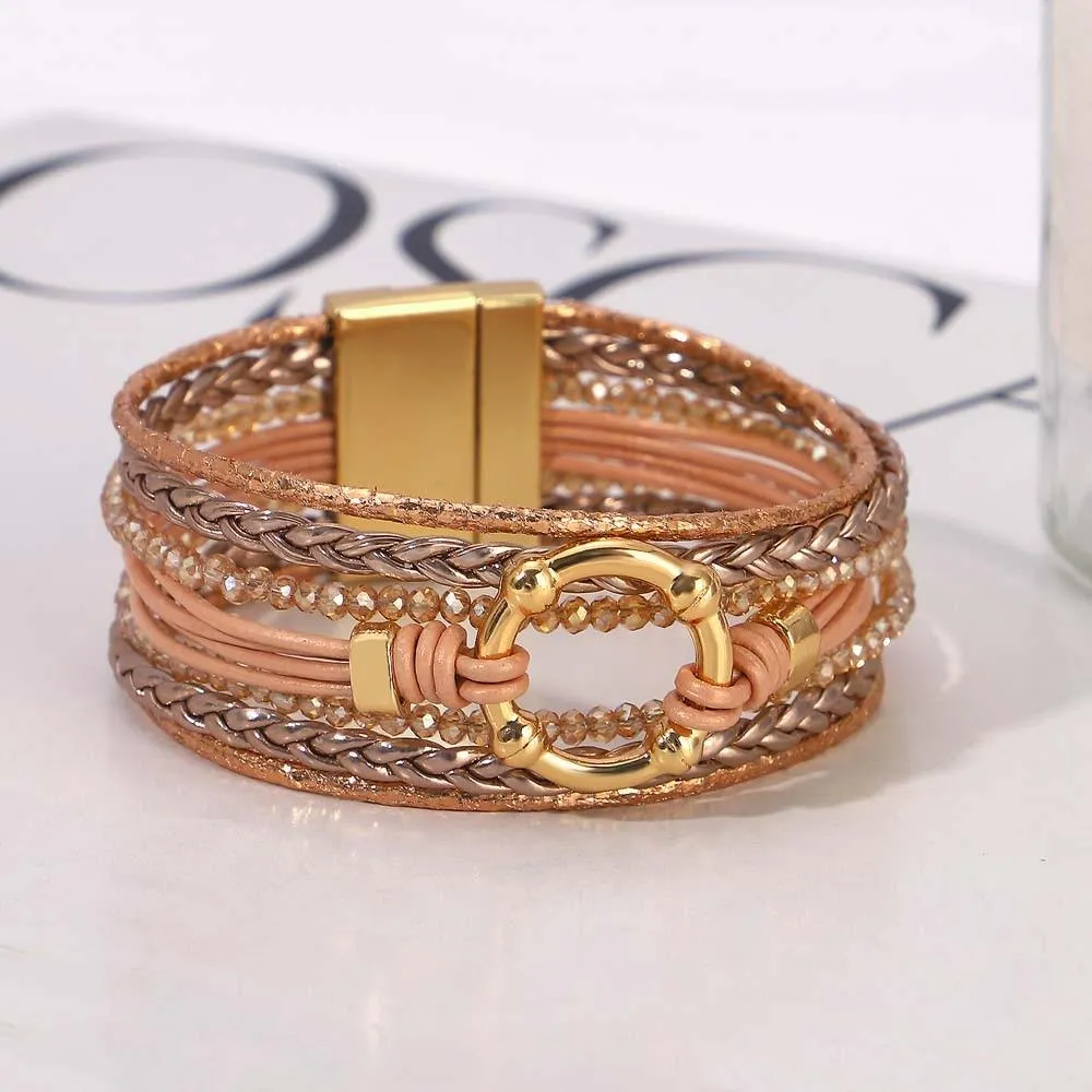 'Orana' Charm & Beads Cuff Bracelet - rose gold