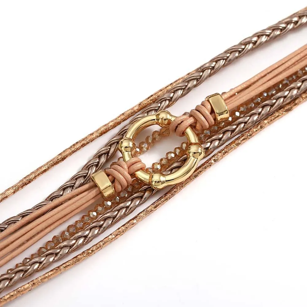 'Orana' Charm & Beads Cuff Bracelet - rose gold