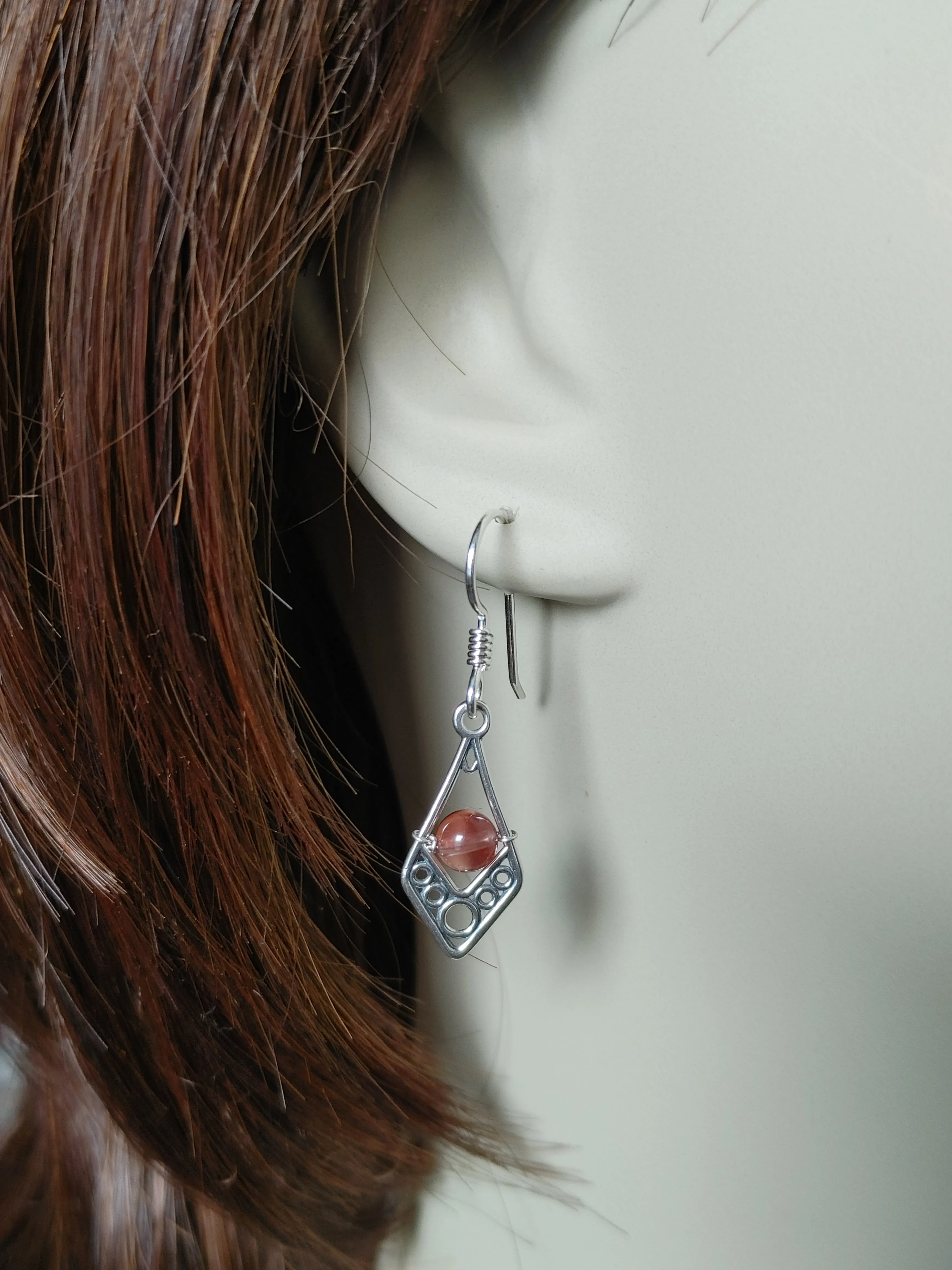 Oregon Sunstone Bead Earring-Sterling Silver Dangle