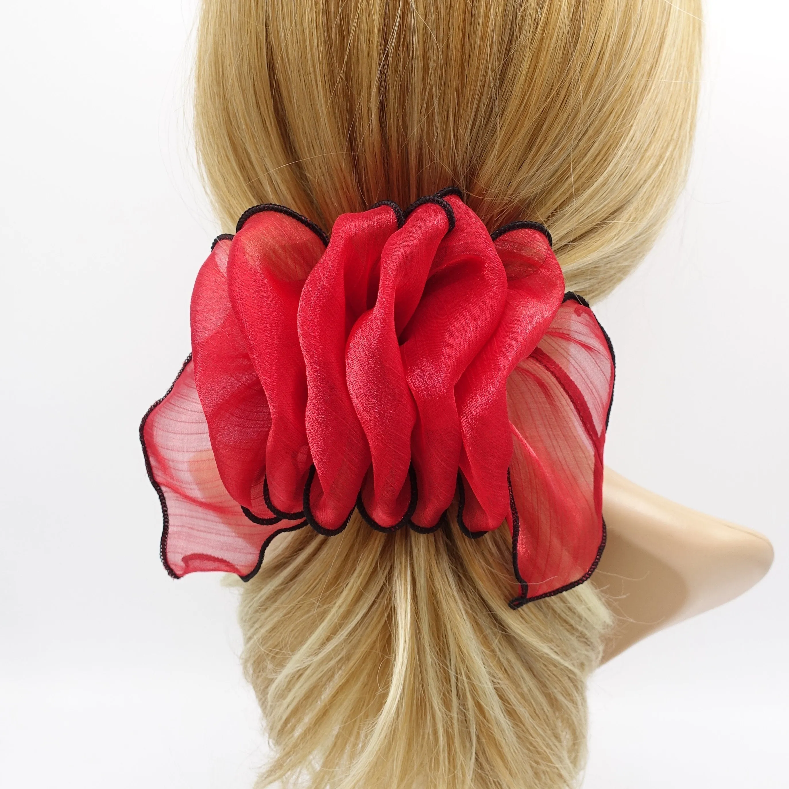 organza ruffle flower hair barrette woman hair accessory