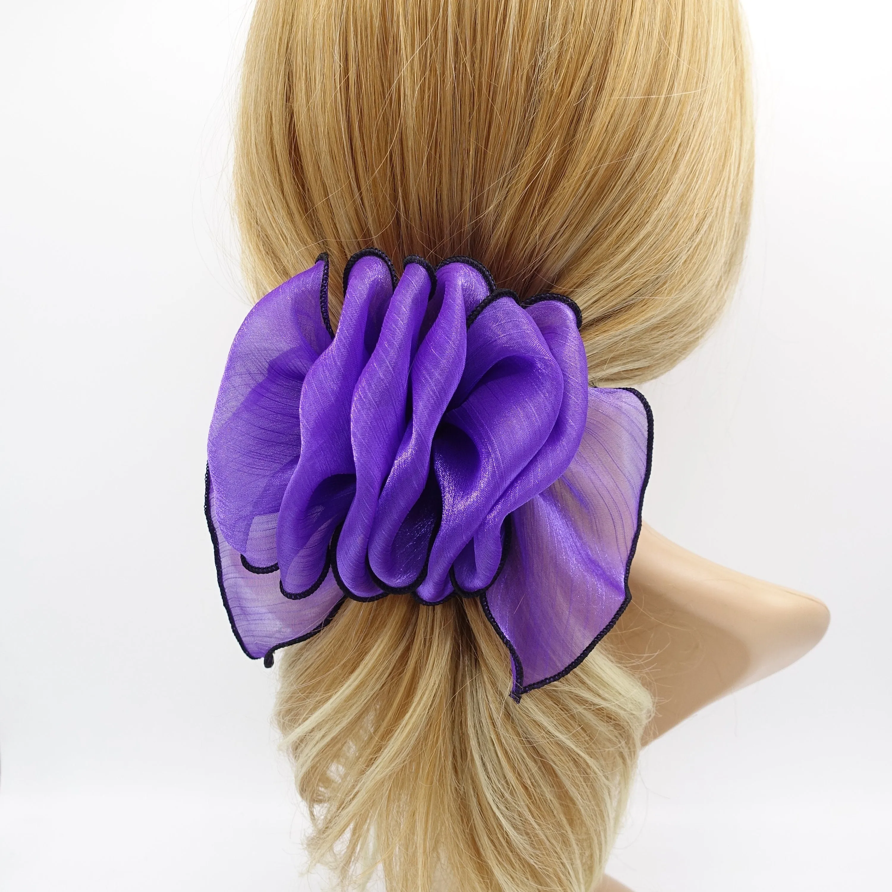 organza ruffle flower hair barrette woman hair accessory