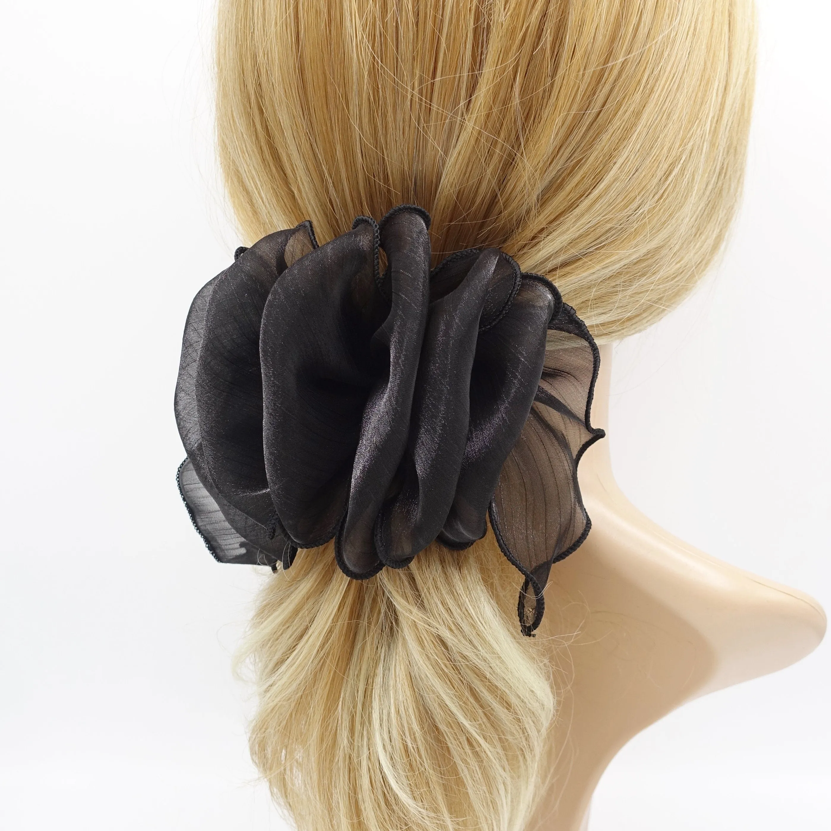 organza ruffle flower hair barrette woman hair accessory