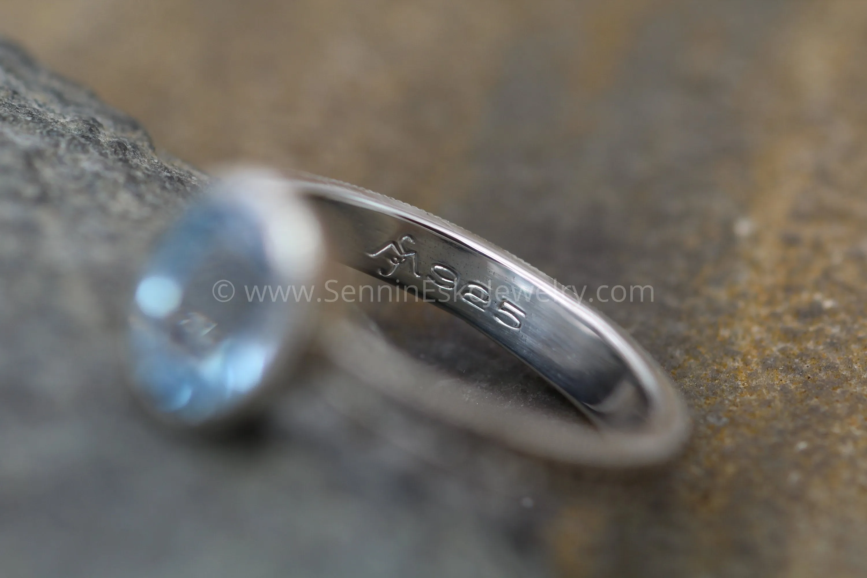 Oval Blue Topaz Hand Made Vintage Engagement Bezel Ring - Milgrain Ring - Leaf Ring