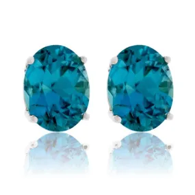 Oval Blue Zircon Stud Post Earrings