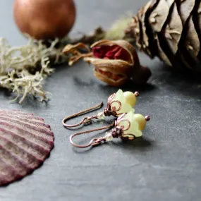 Pale Primrose Fairy Flower Earrings with Rose Gold Accents