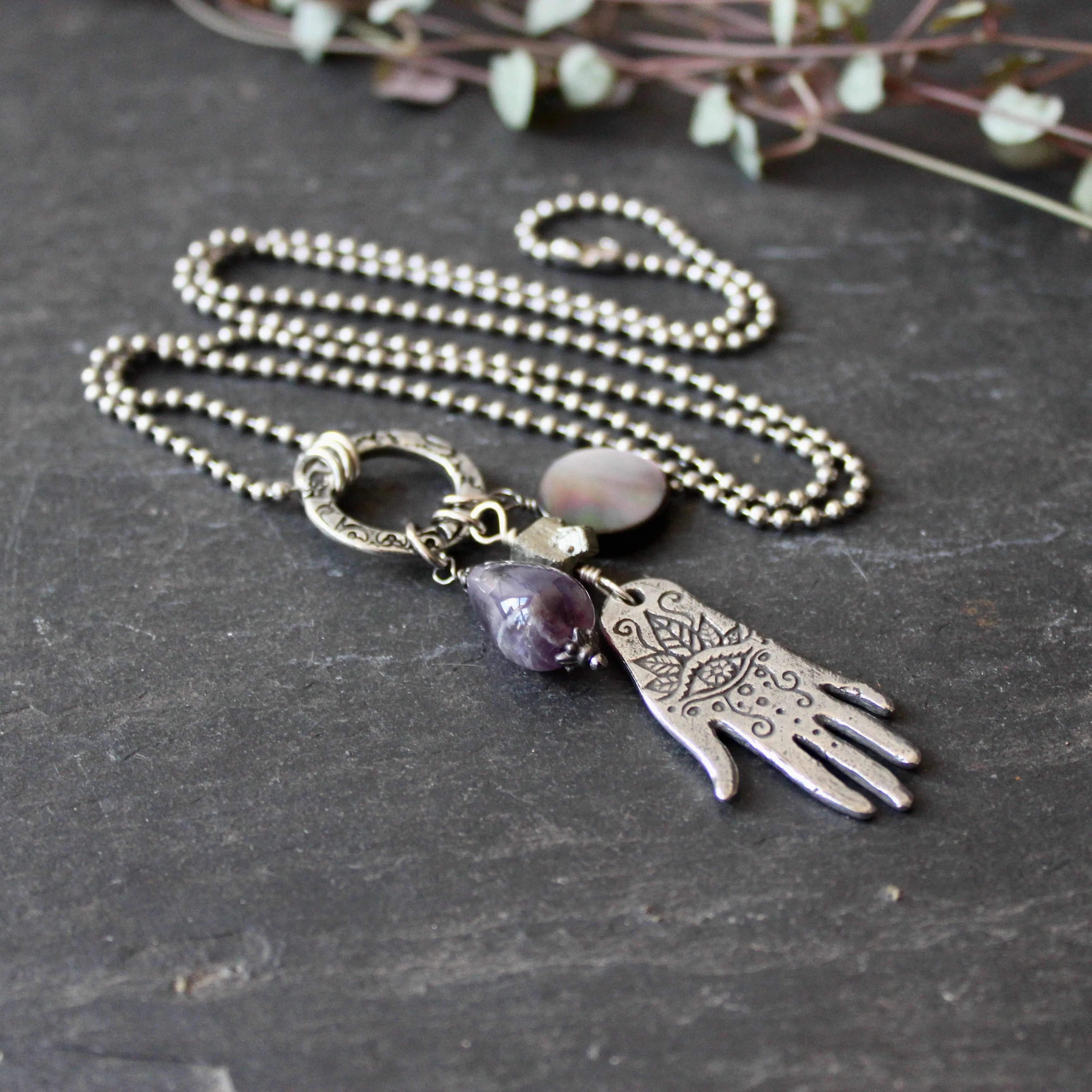 Palmist's Cantrip Long Statement Charm Necklace.