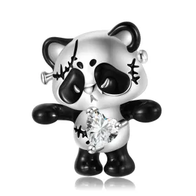 Panda Doll Heart Shape Zircon Silver Pendant