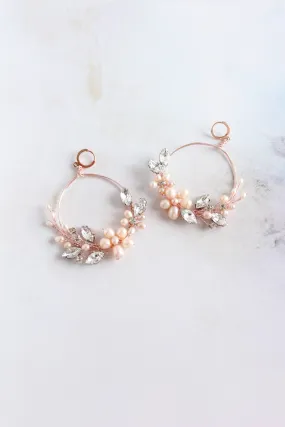 Pearl bridal hoop earrings Floral Bridal Earrings Hoop earrings