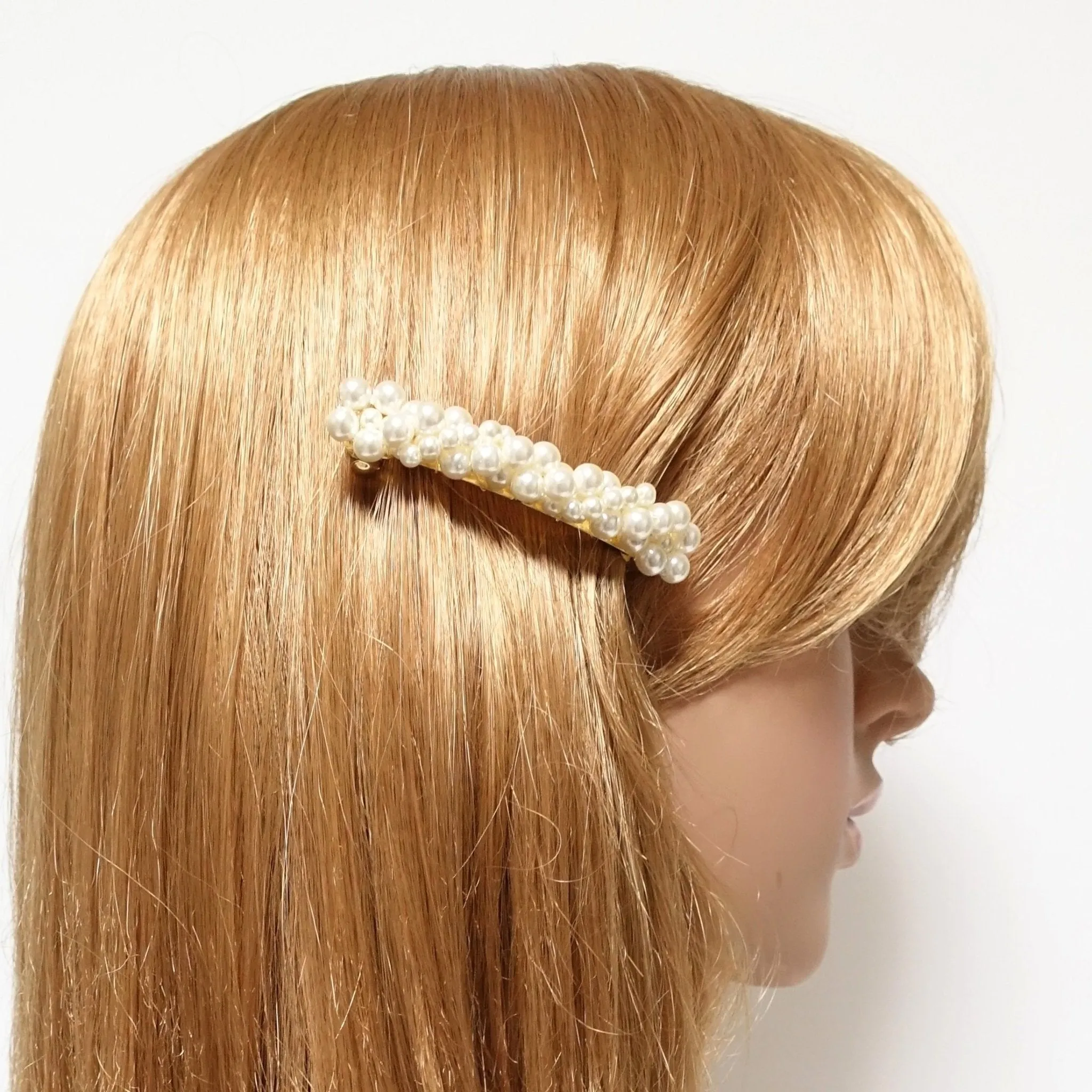 pearl decorated hair bow tiny pearl ball beaded bow french hair barrette