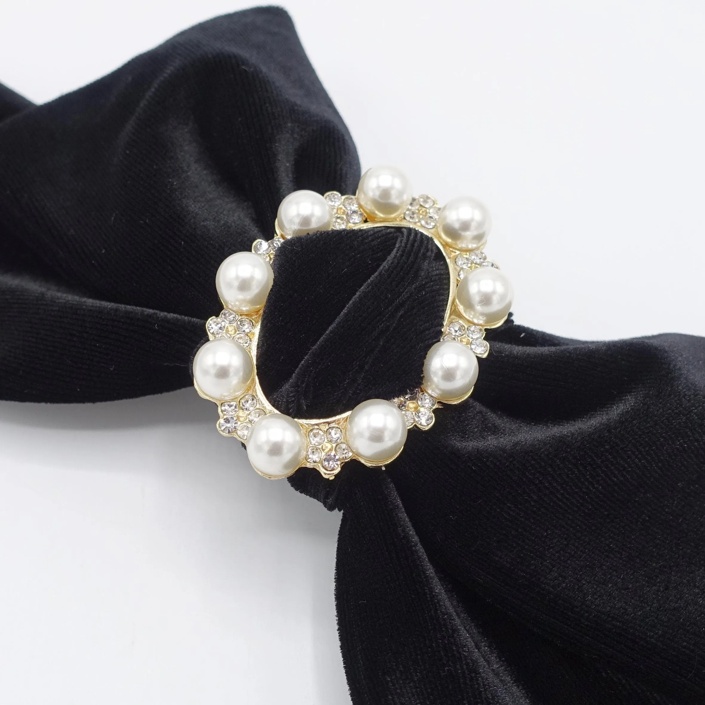 pearl embellished buckle velvet hair bow for women