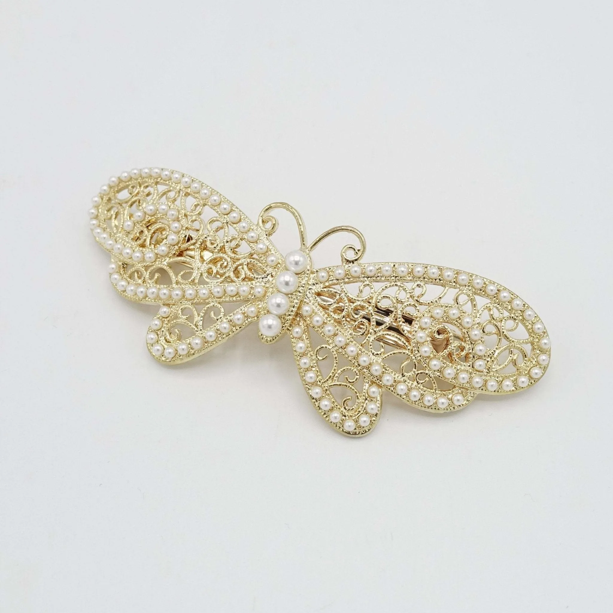 pearl rhinestone embellished butterfly bow hair barrette