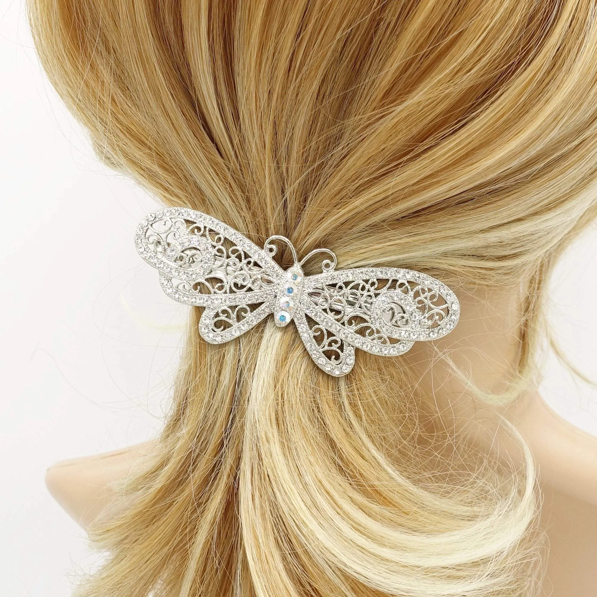 pearl rhinestone embellished butterfly bow hair barrette