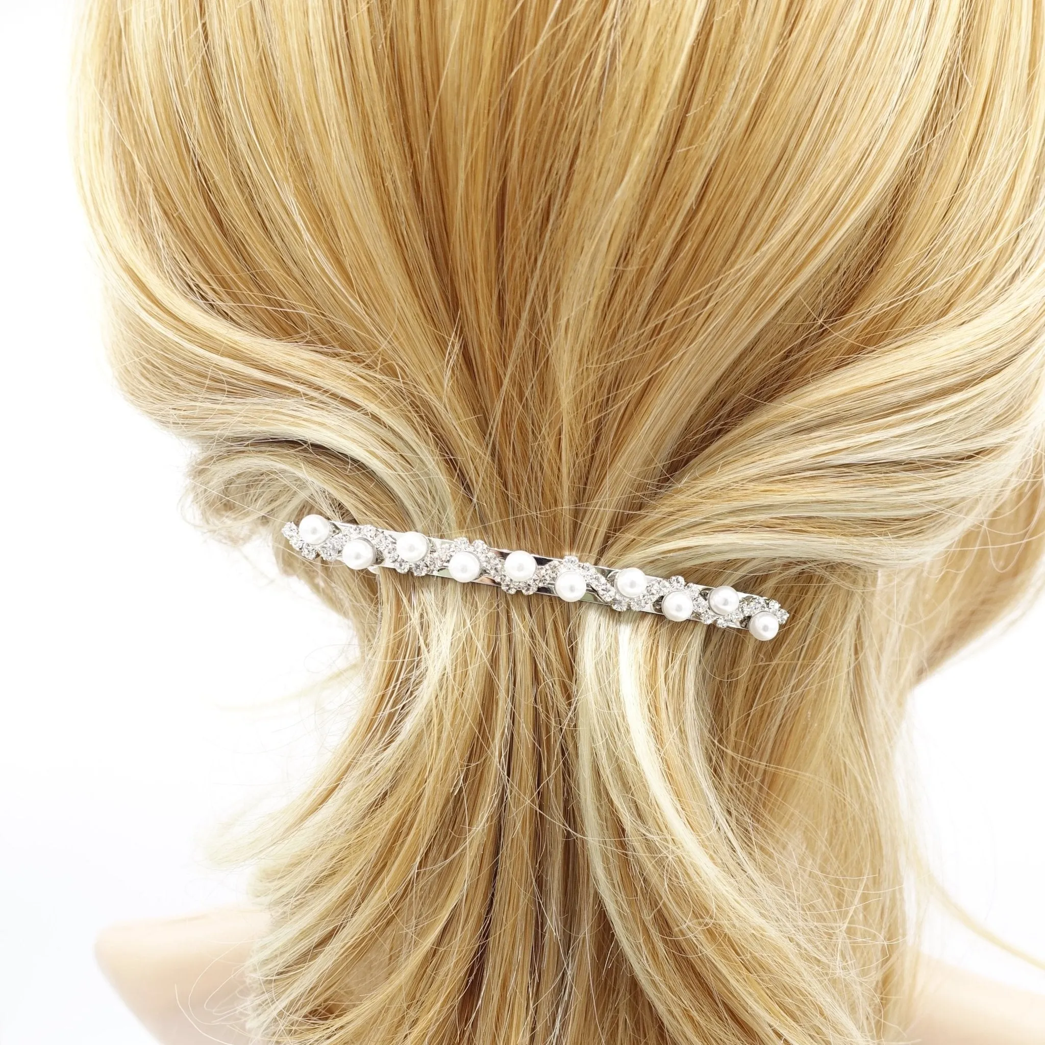 pearl rhinestone wave hair barrette women hair accessory