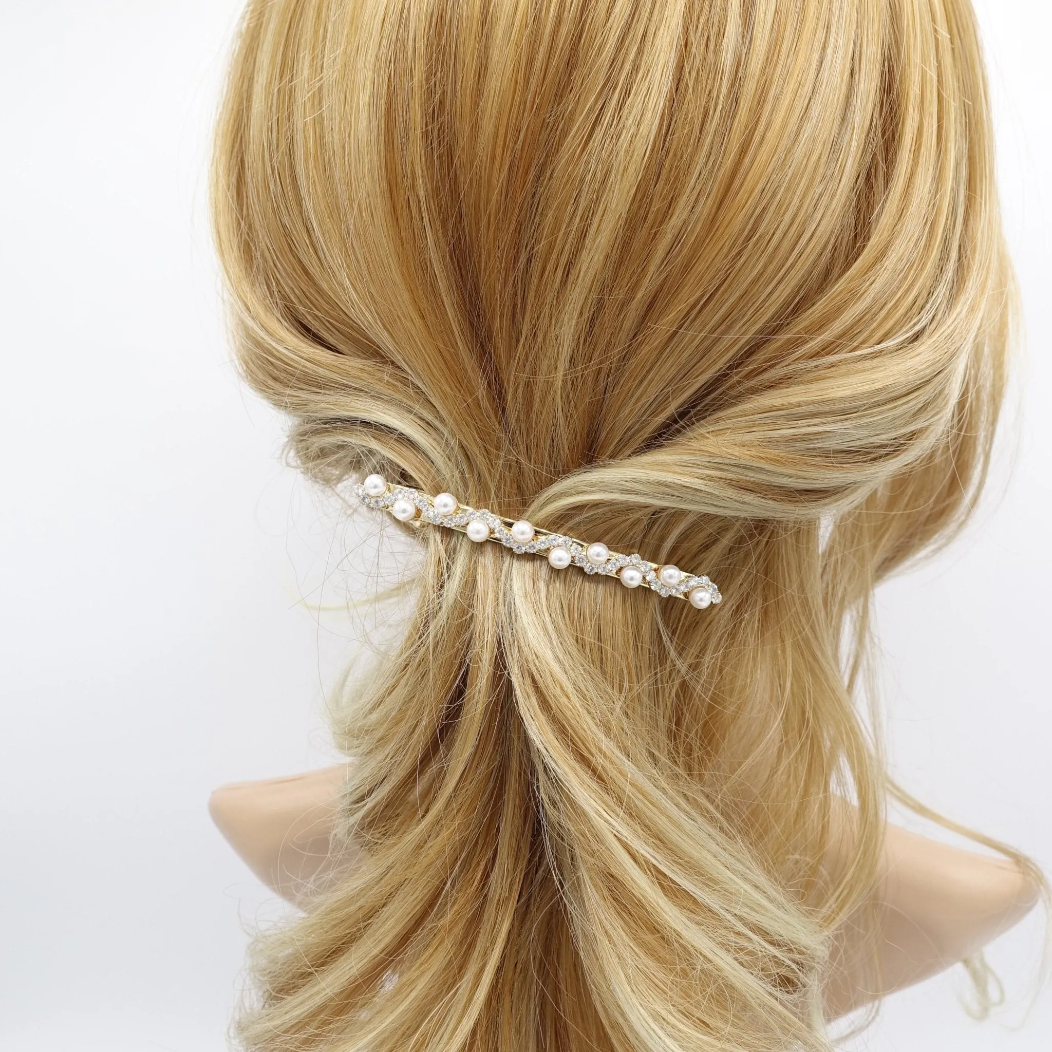 pearl rhinestone wave hair barrette women hair accessory